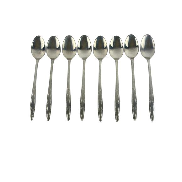 8 Vintage Superior Stainless Teaspoons, Gardenia Pattern, Floral MCM Flatware - Picture 7 of 13
